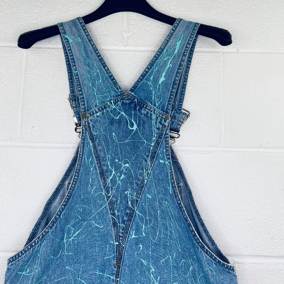 Unionbay Small Short Overalls Shortalls Denim Paint Splatter Custom Upcycled Y2K - Picture 5 of 7